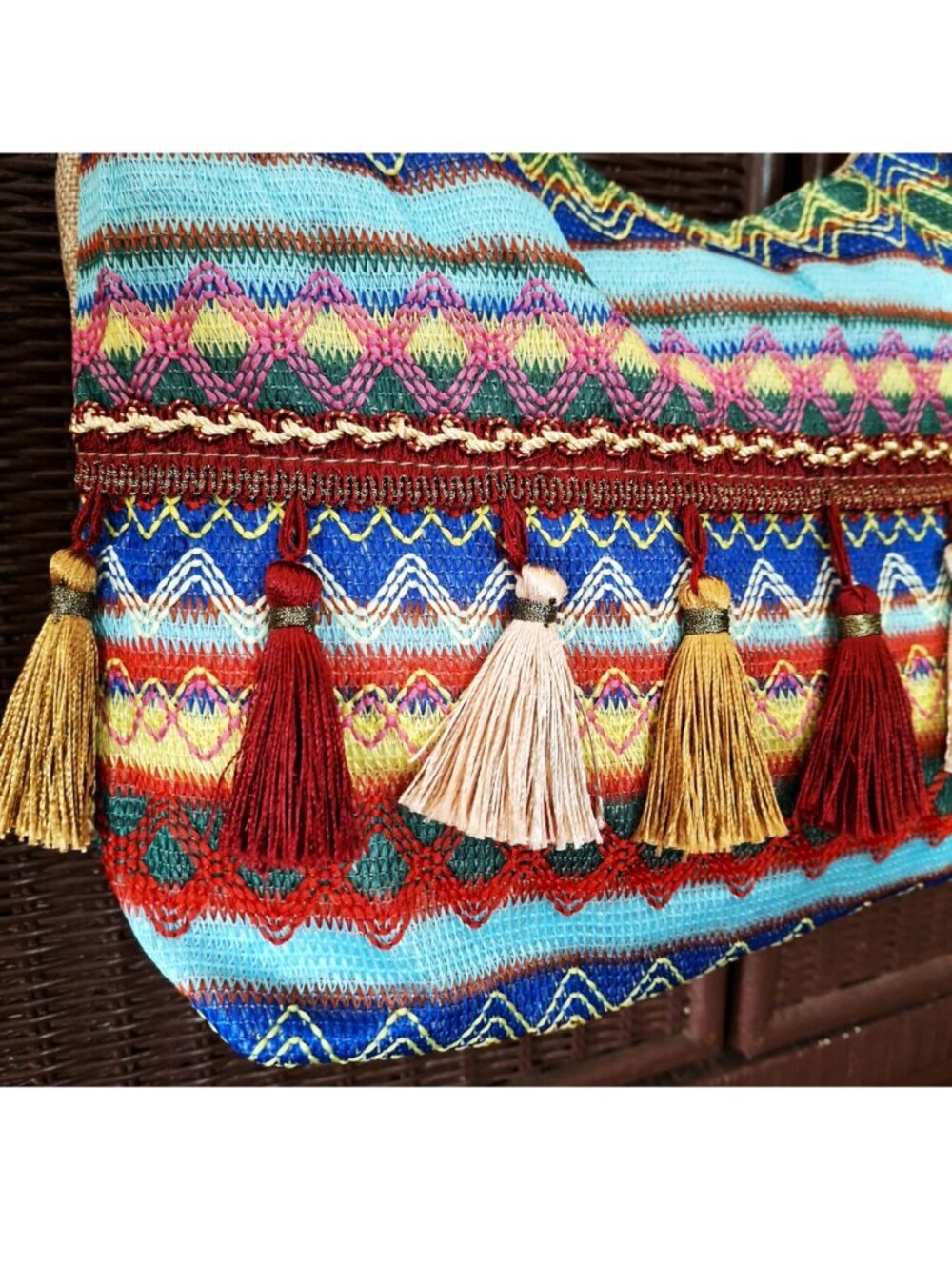 Boho Southwestern Woven Tassel Hobo Bag Aztec Tribal Crossbody Shoulder Purse - Picture 3 of 8